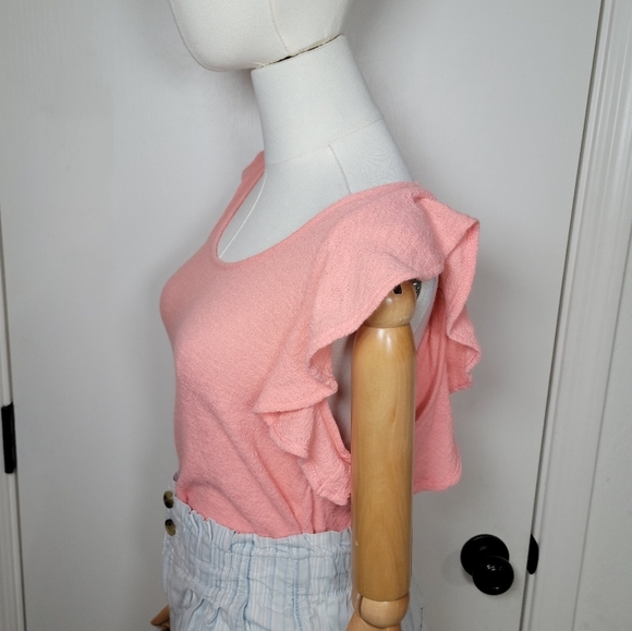 Madewell Texture & Thread J Crew Pink Ruffle Sleeve 100% Cotton Top Size Small - Picture 5 of 9